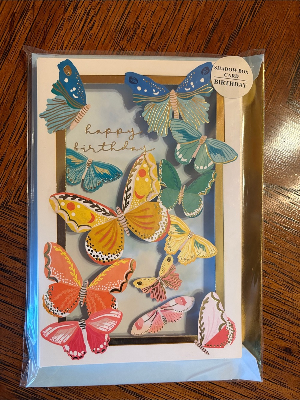 Punch Studio Multicolor Butterfly Shadow Box Card with Gold Trim